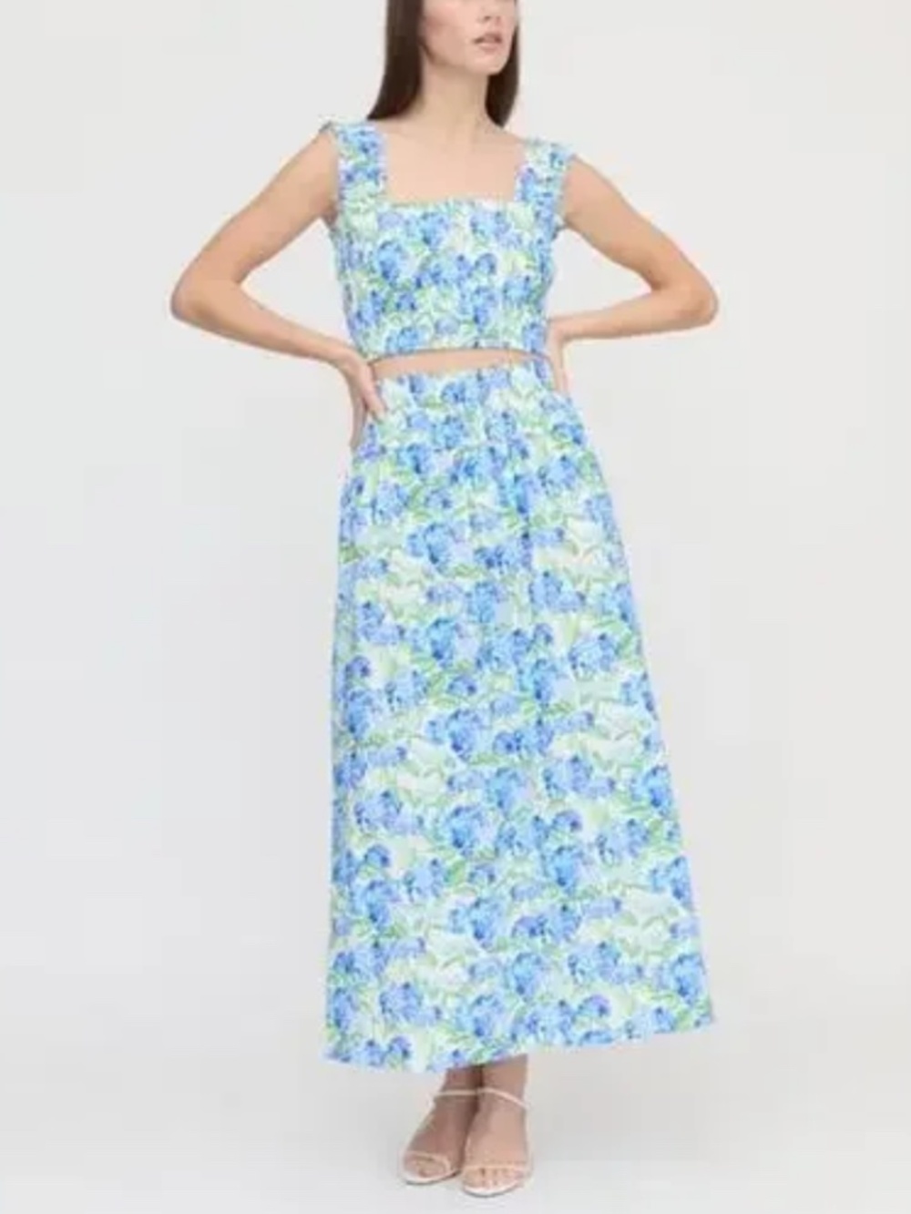 The Hill House X La Coqueta Delphine Nap Skirt Blue Watercolor Hydrangea - S